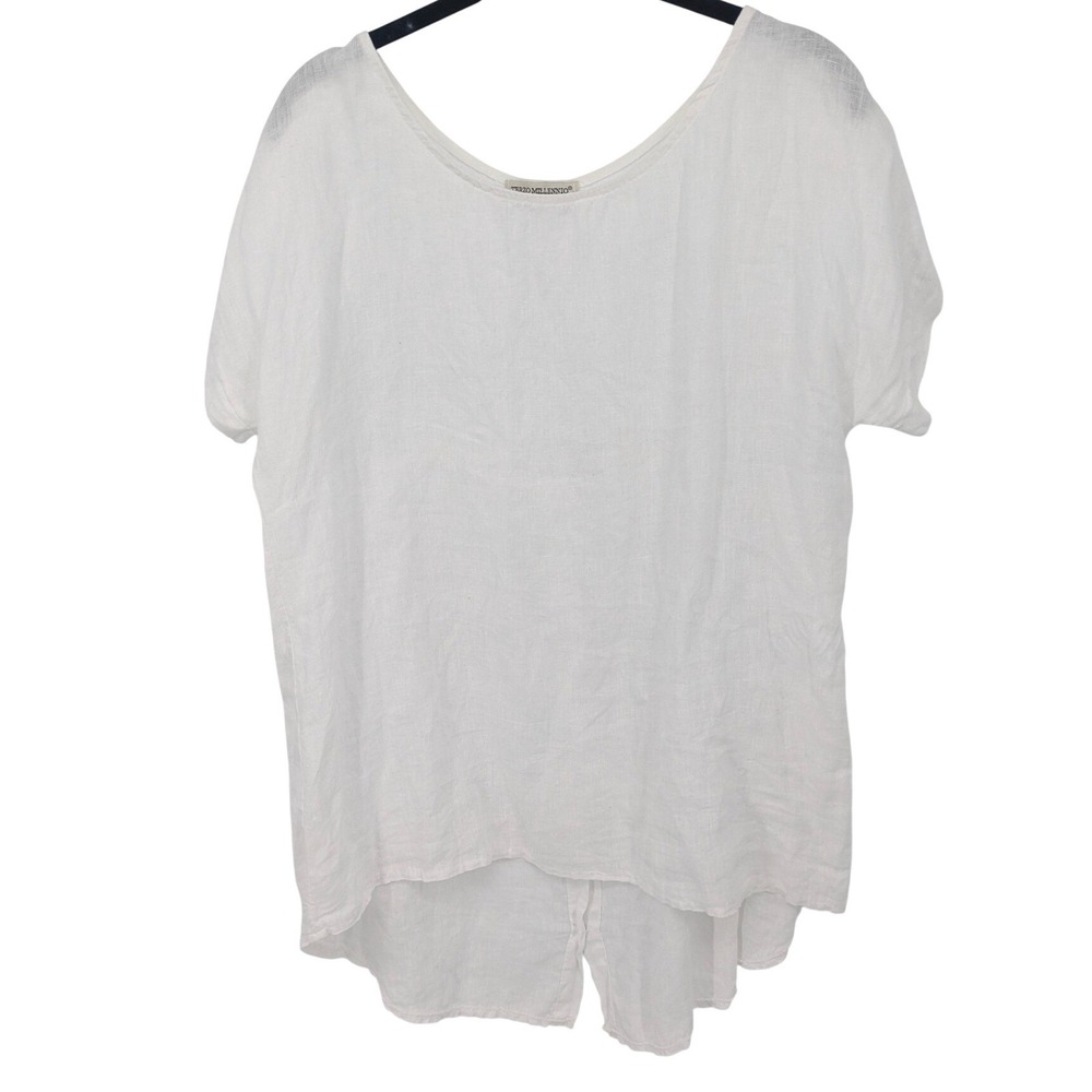Terzo Millennio Linen Tunic‎ Top Womens Small White Button Back Italy Coastal